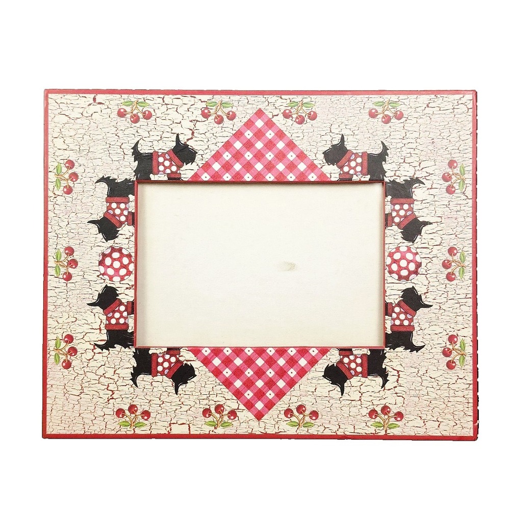 Mary Engelbreit Scottie Dogs and Cherries Gingham Picture Frame Michel Vintage